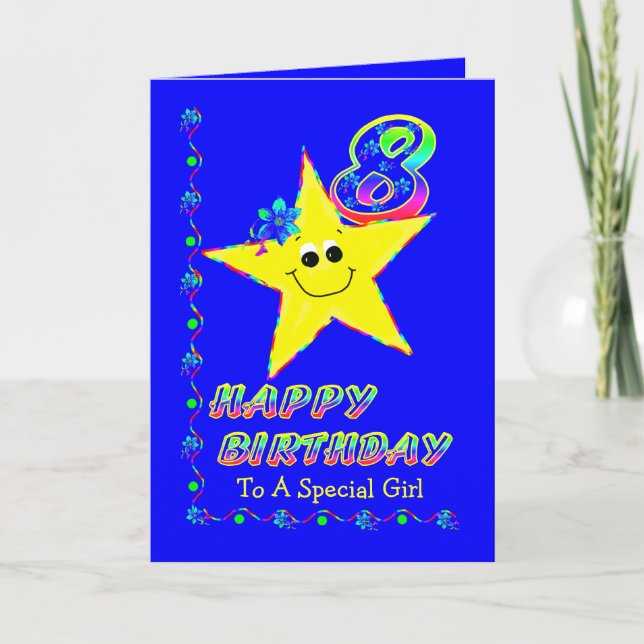 8th Birthday Stars Girl Card (Front)