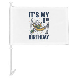 8th Birthday Turtle Hammock Vintage Engraving Desi Car Flag