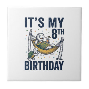 8th Birthday Turtle Hammock Vintage Engraving Desi Ceramic Tile