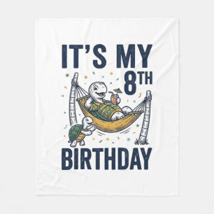 8th Birthday Turtle Hammock Vintage Engraving Desi Fleece Blanket