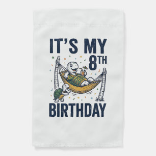 8th Birthday Turtle Hammock Vintage Engraving Desi Garden Flag