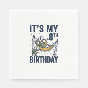 8th Birthday Turtle Hammock Vintage Engraving Desi Napkins