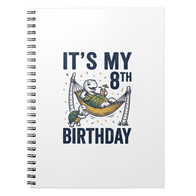 8th Birthday Turtle Hammock Vintage Engraving Desi Notebook (Front)