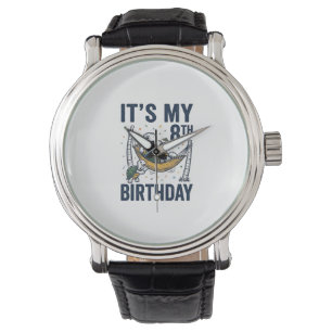 8th Birthday Turtle Hammock Vintage Engraving Desi Watch