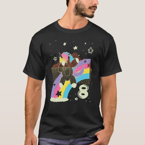 8th Birthday Unicorn 80s Retro 8 Years Old Girls E T_Shirt