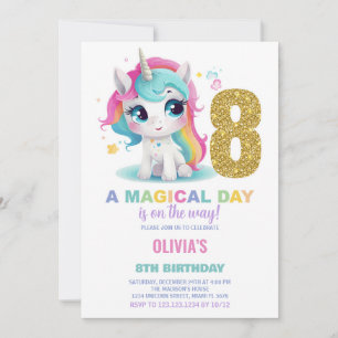 8th Birthday Unicorn Birthday Invitations