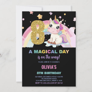 8th Birthday Unicorn Birthday Invitations