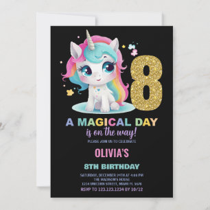 8th Birthday Unicorn Birthday Invitations