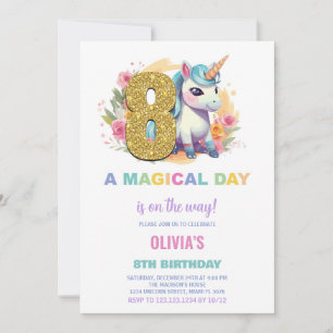 8th Birthday Unicorn Birthday Invitations