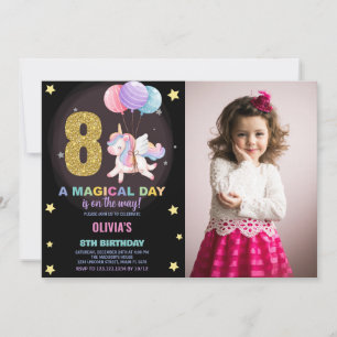 8th Birthday Unicorn Birthday Invitations photo