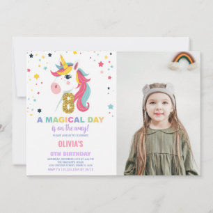 8th Birthday Unicorn Birthday Invitations photo