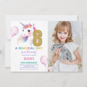 8th Birthday Unicorn Birthday Invitations photo