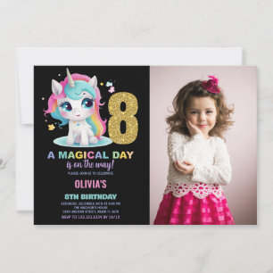 8th Birthday Unicorn Birthday Invitations photo
