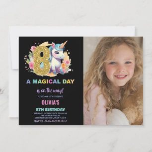 8th Birthday Unicorn Birthday Invitations photo