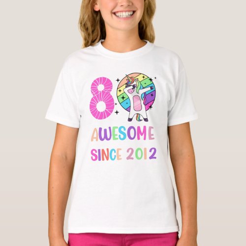 8th Birthday Unicorn Dabbing 8 Years Old T_Shirt