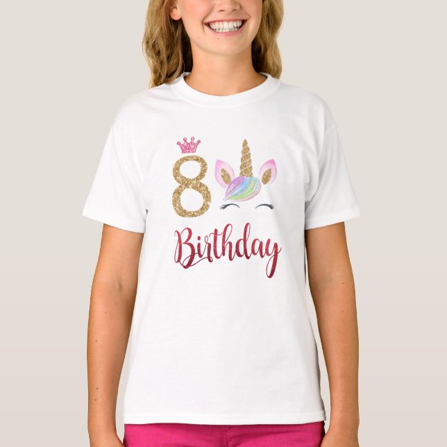 8th Birthday Unicorn Dabbing, 8 Years Old T-Shirt (Front)