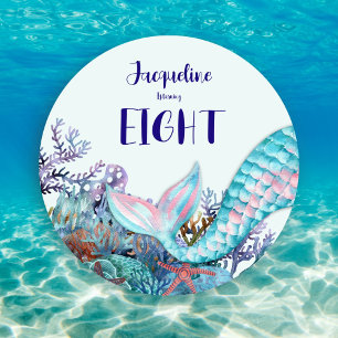 8th Birthday Watercolor Mermaid Under The Sea Invitation