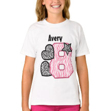8th Birthday Zebra Hearts Eight Year Old 10GN