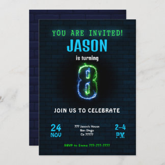 8th Boy Birthday Invitation