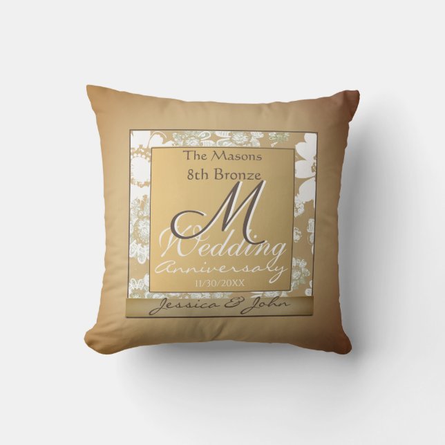 8th Bronze Blush Wedding Anniversary Throw Pillow (Front)