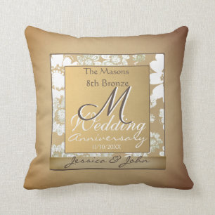 8th Bronze Blush Wedding Anniversary Throw Pillow