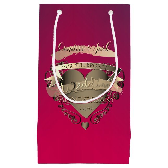 8th Bronze & Tourmaline Wedding Anniversary Small Gift Bag (Front)