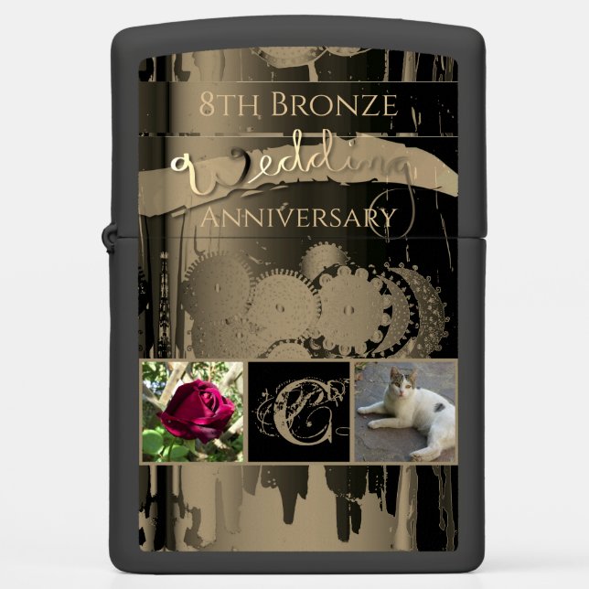 8th Bronze Wedding Anniversary 2 Custom Photos Zippo Lighter (Front)