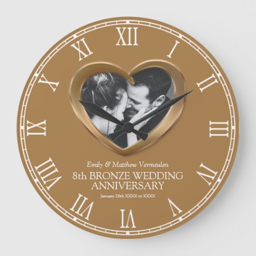 8th Bronze wedding anniversary custom photo heart Large Clock