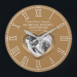 8th Bronze wedding anniversary custom photo heart Large Clock<br><div class="desc">Bronze heart wedding anniversary clock personalize with your own couples photo, year of marriage, and names or relationship to you. The example reads Belinda & James Thompson 8th Bronze Wedding Anniversary and your marriage and current date. Other matching eight years married wedding anniversary heart gifts and cards are available. Precious...</div>