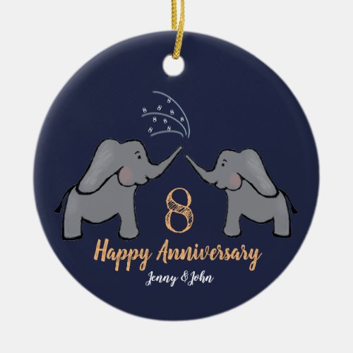 8th bronze wedding anniversary elephant couple ceramic ornament