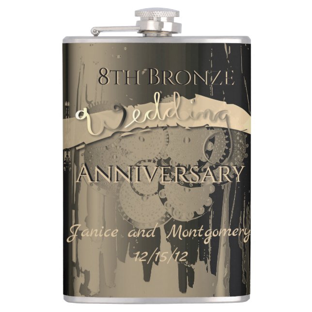 8th Bronze Wedding Anniversary Flask (Front)
