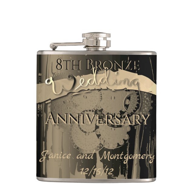 8th Bronze Wedding Anniversary Flask (Front)