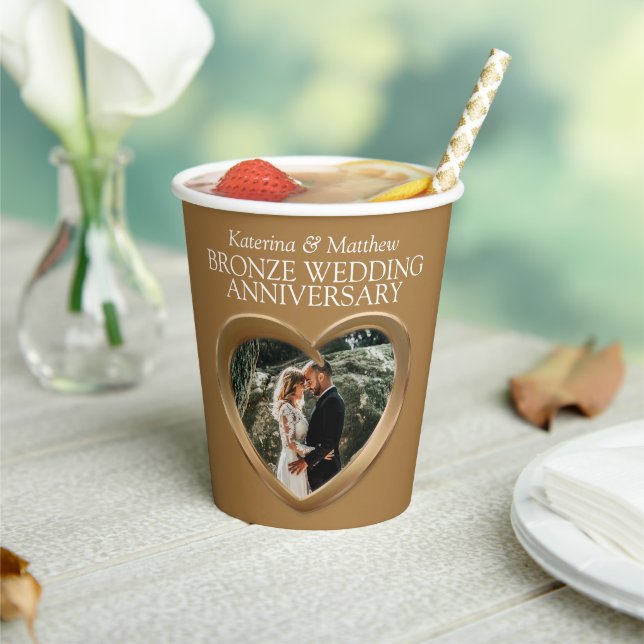 8th Bronze Wedding anniversary heart photo Paper Cups (Insitu)