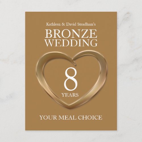 8th Bronze Wedding Anniversary meal choice Enclosure Card
