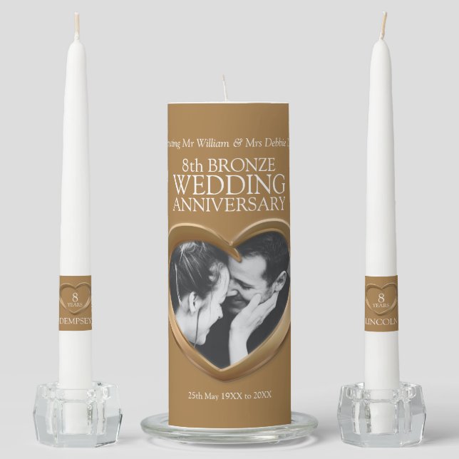 8th bronze wedding anniversary photo custom unity candle set (Front)