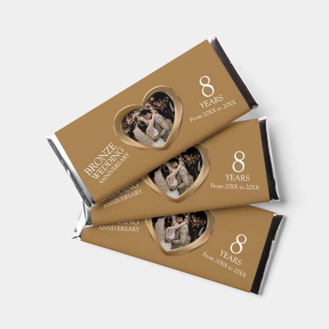 8th bronze wedding anniversary photo heart hershey bar favors (Front)