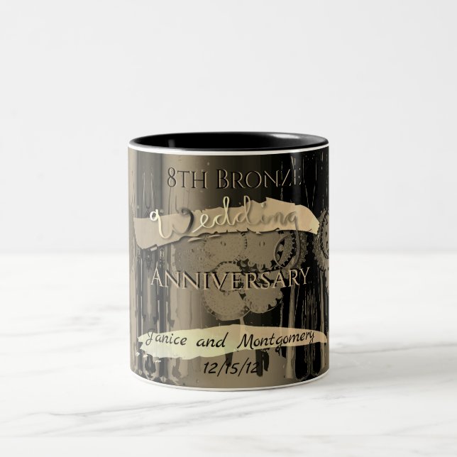 8th Bronze Wedding Anniversary Steampunk Two-Tone Coffee Mug (Center)