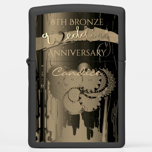 8th Bronze Wedding Anniversary w/Name Zippo Lighter (Front)