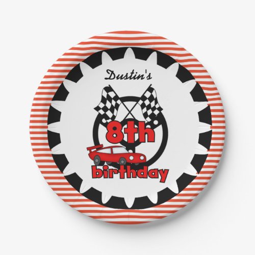 8th Car Racing Birthday Paper Plates