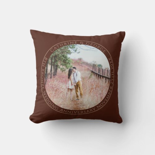 8th Dark Bronze Custom Photo Wedding Anniversary Throw Pillow