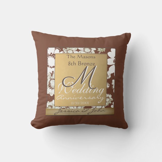 8th Dark Bronze Wedding Anniversary Throw Pillow (Front)