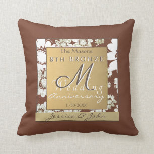 8th Dark Bronze Wedding Anniversary Throw Pillow