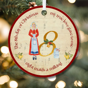 8th Day of Christmas Eight Maids A-Milking Metal Ornament