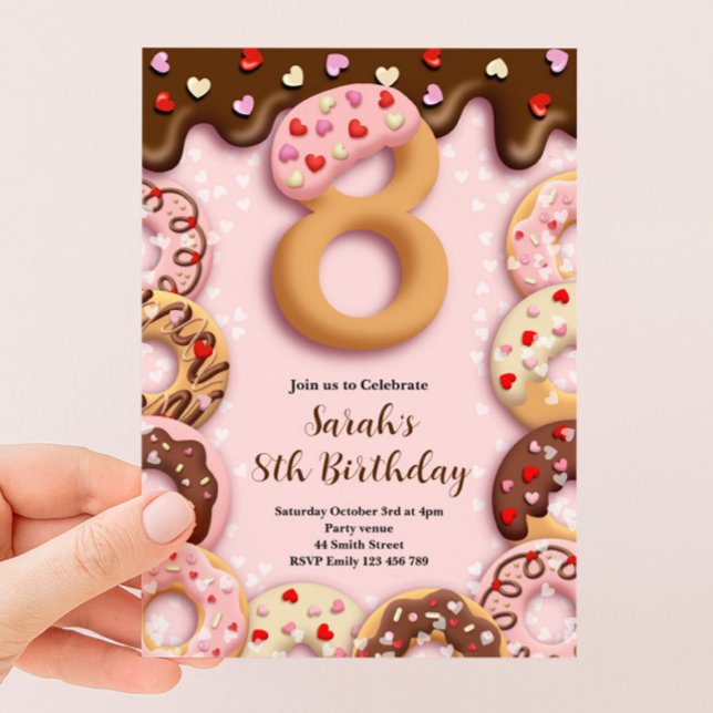 8th Donut Birthday Girls Invitation (Creator Uploaded)