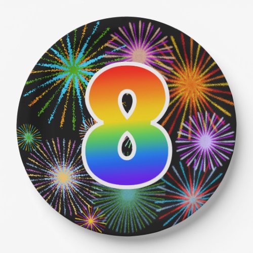 8th Event _ Fun Colorful Bold Rainbow 8 Paper Plates