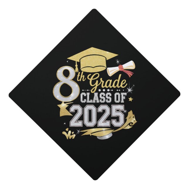 8th Grade Class Of 2025 Graduate Graduation Cap Topper (Front)