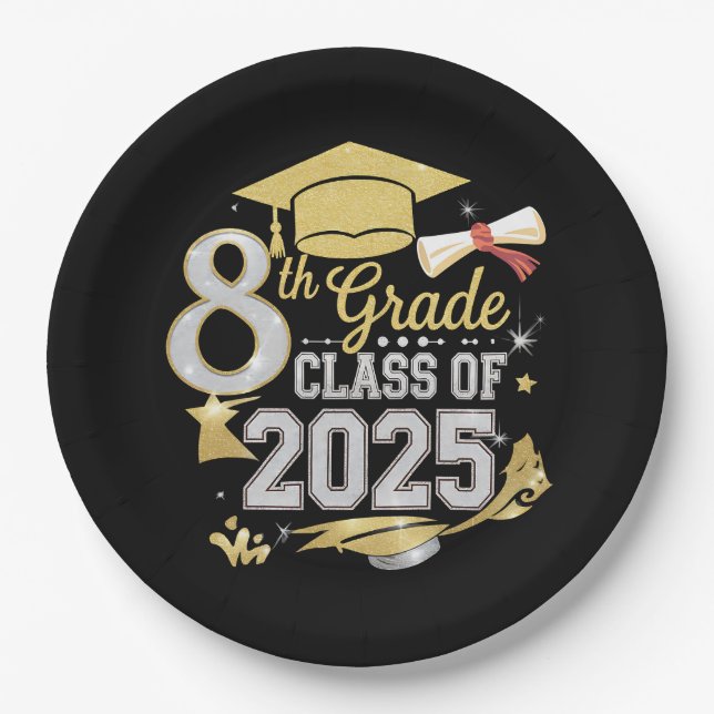 8th Grade Class Of 2025 Graduate Graduation Paper Plates (Front)