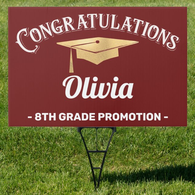 8th Grade Gold Red Graduation Promotion Sign (Insitu)