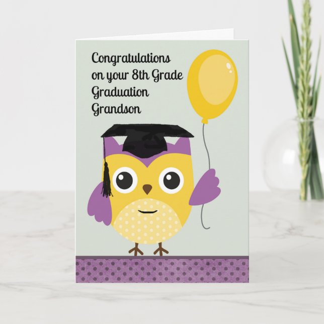 8th Grade Graduation Card for Grandson with Owl (Front)
