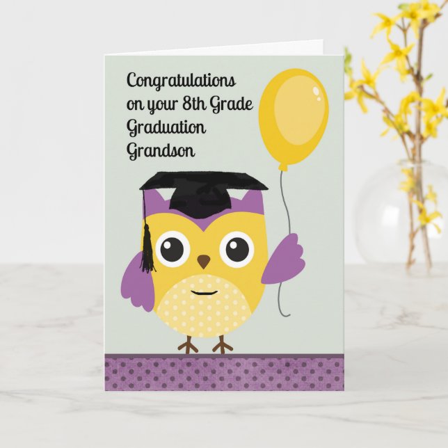 8th Grade Graduation Card for Grandson with Owl